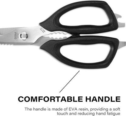 Kitchen Shears Come Apart Kitchen Scissors for Food Heavy Duty Chicken Bone Fish Nutcracker Can Opener Shears with Serrated Blade Premium Black Titanium Plated Stainless Steel 02A