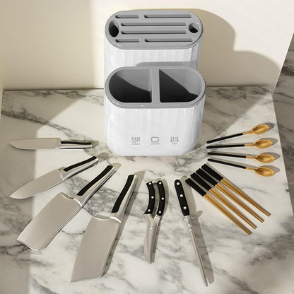 Yimerlen Universal Knife Block, Stainless Steel Universal Knife Holder Block Without Knives, Modern Kitchen Knife Storage Organizer for Countertop (Beige)