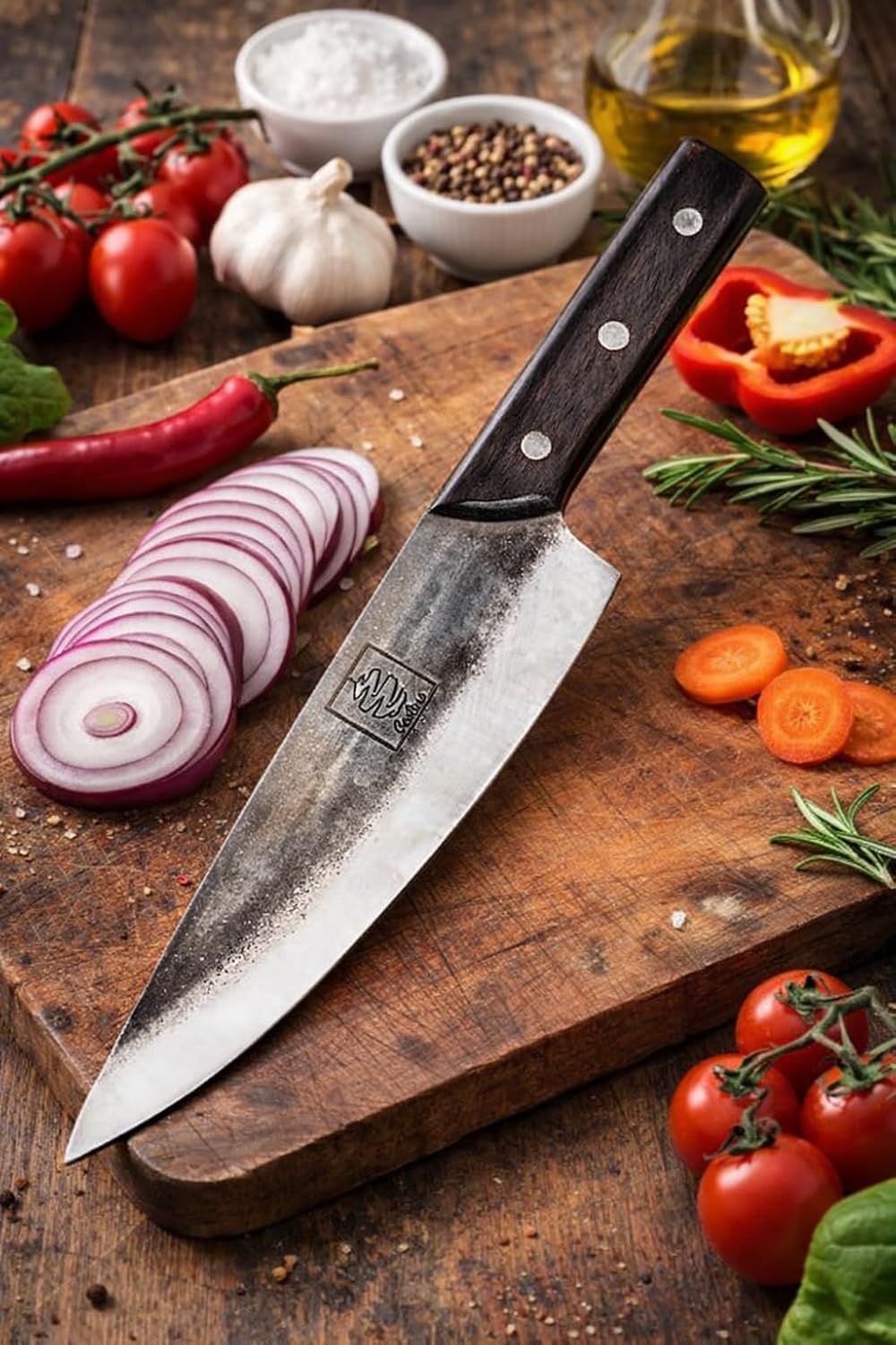 COOLINA Daozi 8" Butcher Knife, Hand-Forged High-Carbon Steel Cleaver for Heavy-Duty Meat Cutting, Slicing, Chopping, Brisket & BBQ, Full-Tang Forged Blade with Ergonomic Wood Handle