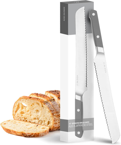 Misen Serrated Bread Knife - High-Carbon Japanese AUS8 Steel - Perfect for Soft Foods, Bread, Pastries, and Fruits - Verstatile Slicer, Razor-Sharp Edge, Durable Blade, Ergonomic Handle - 5", Blue