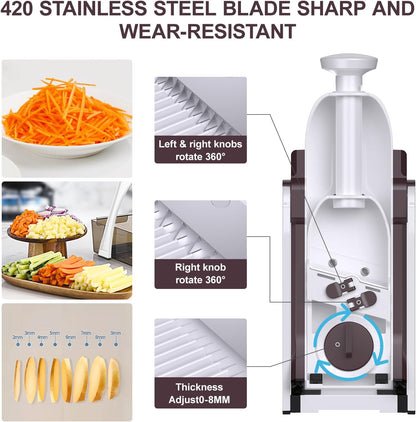 5 in 1 Safe Mandoline Slicer for Kitchen, Safe Vegetable Chopper, Paring Knife, Adjustable Thickness, Easy to Clean, Vegetable Slicer, Slicing, Strips, Shredding, Dicing, Chop (Black Knight)