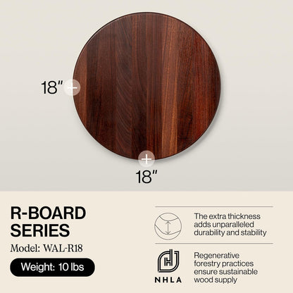 John Boos R-Board Series Round Wooden Cherry Cutting Board 18”x18” – 1.5” Thick, 10.5-lb Reversible Butcher Block with Edge-Grain – Made in the USA