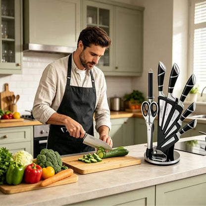 Elegant Purple 9-Piece Kitchen Knife Set with Acrylic Block,Non Stick Sharp Stainless Steel Chef Knives with Sharpener,Gift Ready Cutlery Set for Women