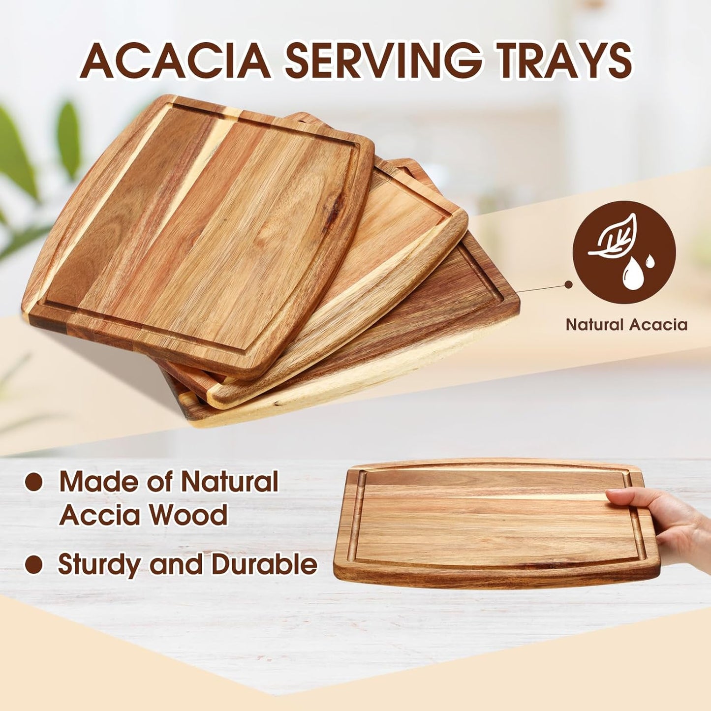 Kigley 10 Pcs Acacia Wood Cutting Boards Bulk for Laser Engraving Wooden Dinner Plates with Groove Chopping Charcuterie Board Carving Tray for Holiday Housewarming Party Gifts (8 x 10 Inch)