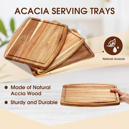 Kigley 10 Pcs Acacia Wood Cutting Boards Bulk for Laser Engraving Wooden Dinner Plates with Groove Chopping Charcuterie Board Carving Tray for Holiday Housewarming Party Gifts (8 x 10 Inch)