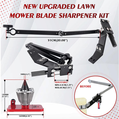 New Upgrade Large Size Mower Blade Sharpener 15°-45° Adjustable Frame with Ball Bearing 25mm Enlarged Handle Lawn Mower Blade Sharpener for Straight and Standard Lawnmower Blades- Black