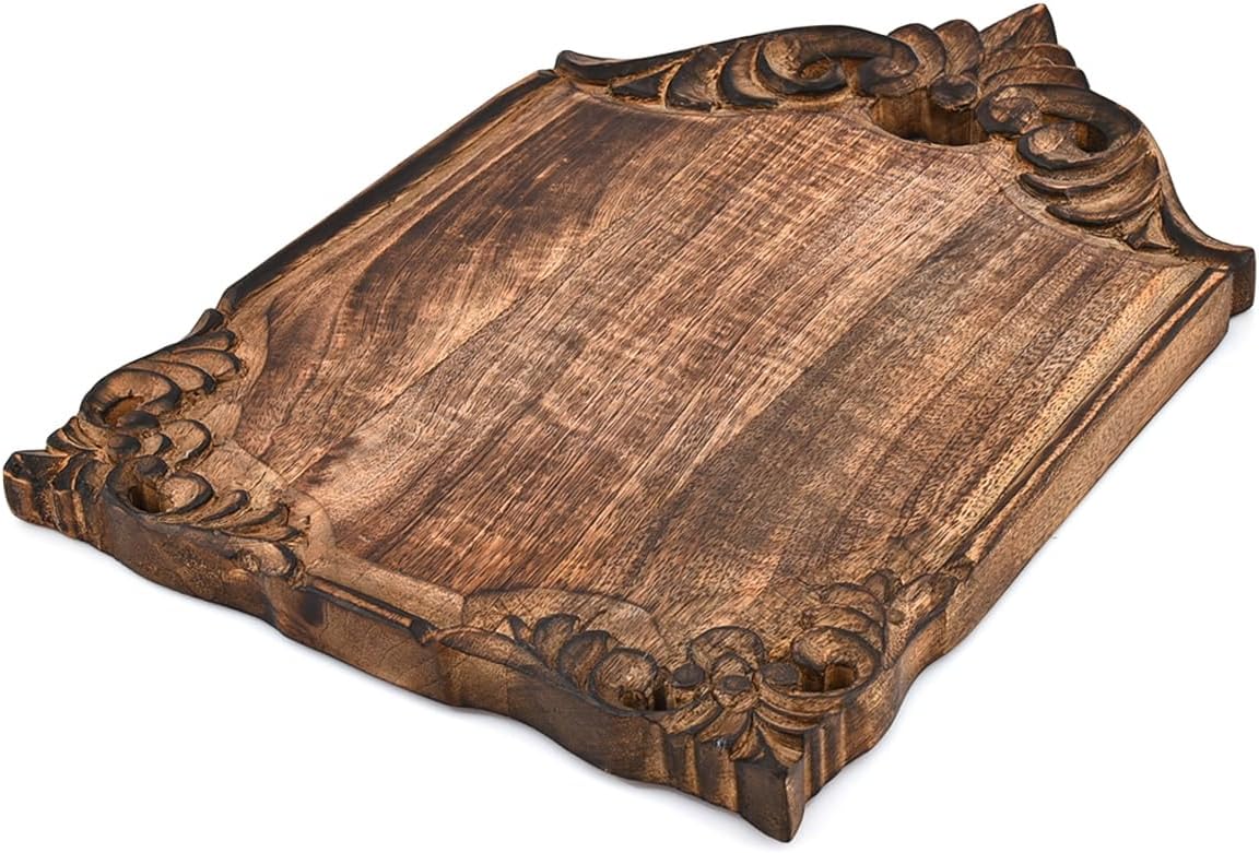 Kaizen Casa Cutting Board Hand-Carved Wooden Board Rustic Wooden Board & Decorative Serving Platter for Kitchen, Dining & Charcuterie (15" X 10" X 1")