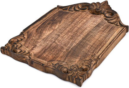 Kaizen Casa Cutting Board Hand-Carved Wooden Board Rustic Wooden Board & Decorative Serving Platter for Kitchen, Dining & Charcuterie (15" X 10" X 1")