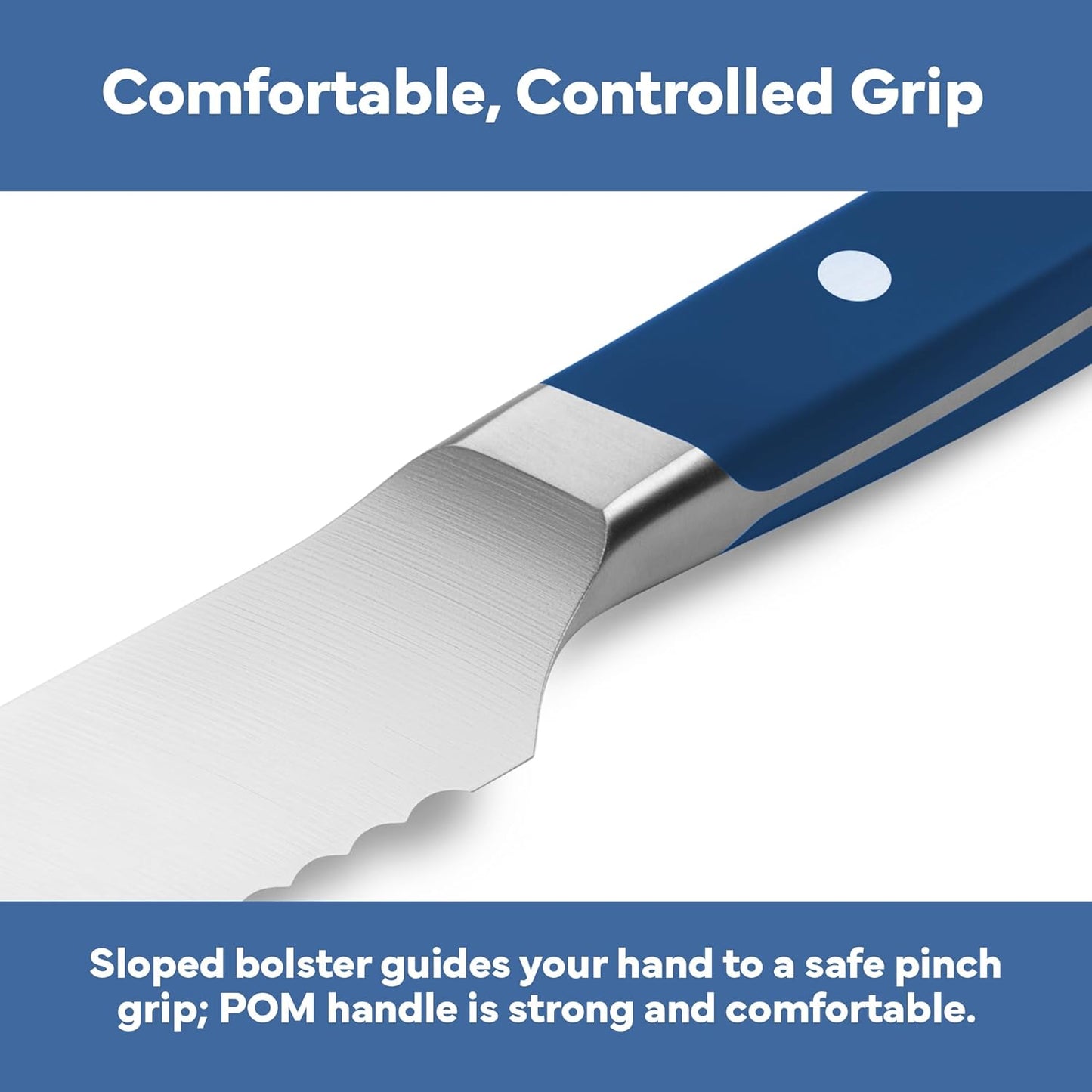 Misen Serrated Bread Knife - High-Carbon Japanese AUS8 Steel - Perfect for Soft Foods, Bread, Pastries, and Fruits - Verstatile Slicer, Razor-Sharp Edge, Durable Blade, Ergonomic Handle - 5", Blue
