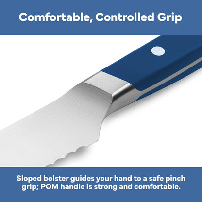 Misen Serrated Bread Knife - High-Carbon Japanese AUS8 Steel - Perfect for Soft Foods, Bread, Pastries, and Fruits - Verstatile Slicer, Razor-Sharp Edge, Durable Blade, Ergonomic Handle - 5", Blue