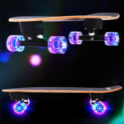 Nattork Complete Kid Skateboards 29" x 9" Youth Cruiser Skateboard for Beginners Double Kick Deck Concave Girls or Boys Skateboard