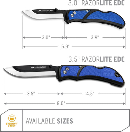 OUTDOOR EDGE 3.5" RazorLite EDC Knife. Pocket Knife with Replaceable Blades and Clip. The Perfect Hunting Blade for Skinning Deer. Blaze Orange with 6 Blades