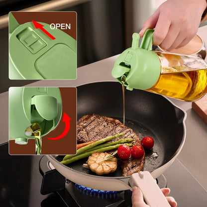 YARRAMATE 16oz/470ml Glass Olive Oil Sprayer for Cooking with Stickers, 2 in 1 Oil Dispenser for Kitchen Gadgets, Food Grade Premium Spray Bottle for Salad, Frying, BBQ (Creamy White)