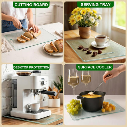 Tempered Glass Cutting Board with Handle, 3PCS Frosted Glass Cutting Board for kitchen counter, Non Toxic, Plastic Free, Scratch Resistant, Dishwasher Safe, Easy to Clean(16"x12"&15"x10"&12"x8")