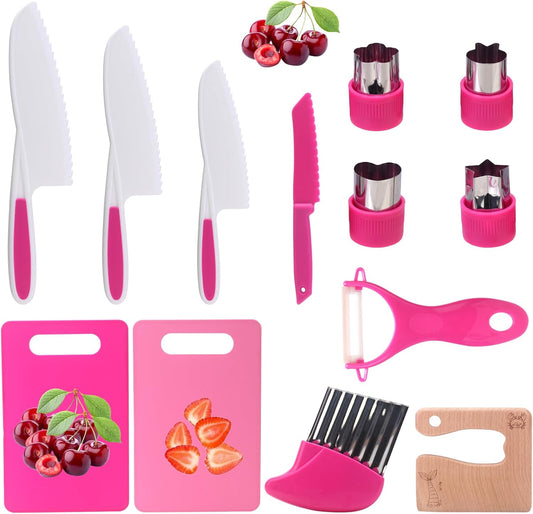 Montessori Kids Knife Set for Real Cooking – Safe Kitchen Tools, Toddler Cooking Toys for Ages 4-10, Birthday Gift for Girls & Boys, Educational Cutting Set