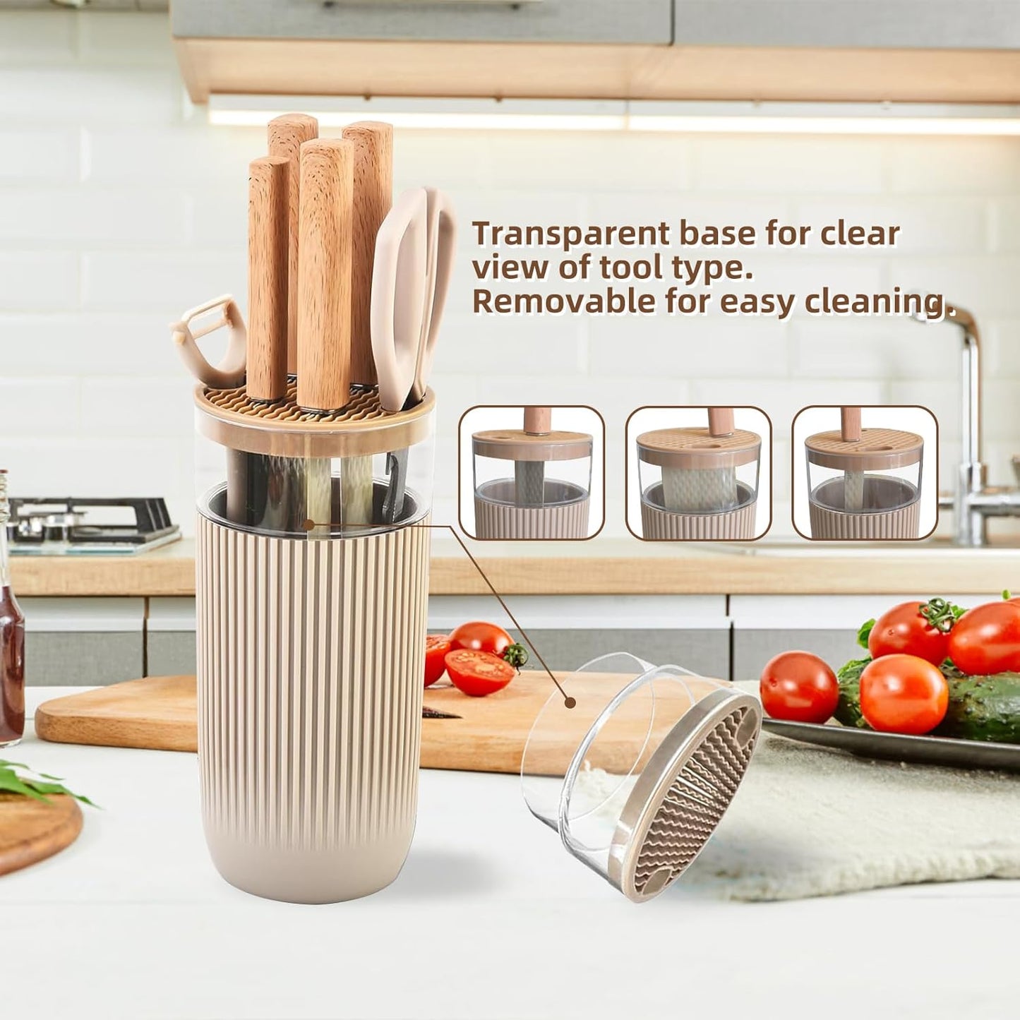 Kitchen Knife Set with Block, 7-Piece Kitchen Knife Set for Chef with Universal Knife Block, Anti-Rust Kitchen Knife Block Set, Ergonomic Design