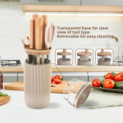Kitchen Knife Set with Block, 7-Piece Kitchen Knife Set for Chef with Universal Knife Block, Anti-Rust Kitchen Knife Block Set, Ergonomic Design