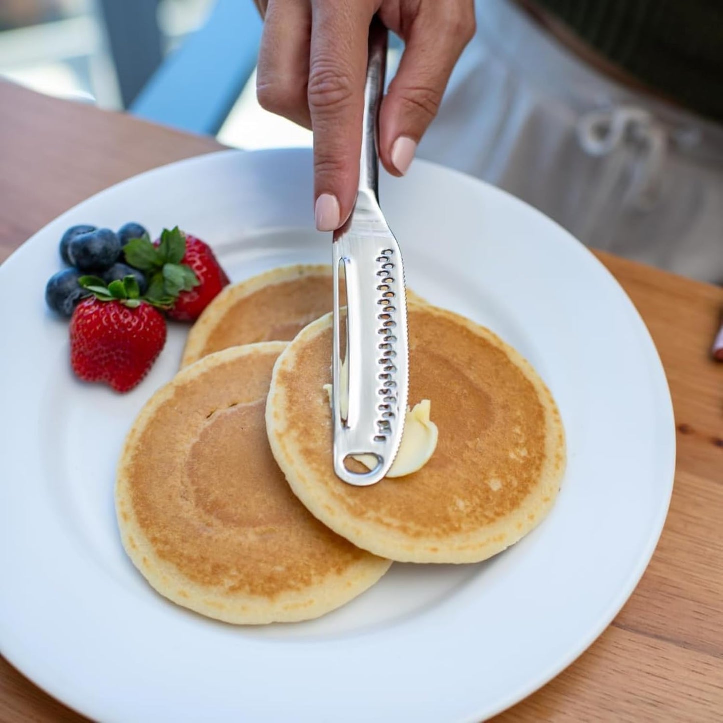 Ready Butter 3-in-1 Knife, Stainless Steel Serrated with Holes in Blade - Cold Butter Spreader, Curler & Micro Grater, Dishwasher Safe