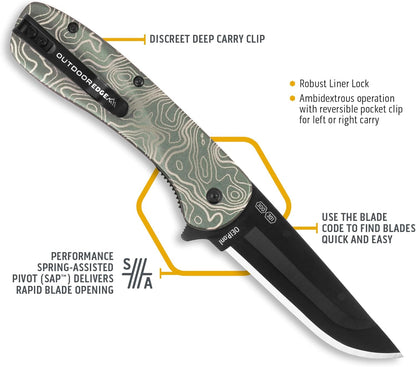OUTDOOR EDGE RAZOR VX1 | Replaceable Blade EDC Folding Pocket Knife | 3" Stainless Blade, Gray Anodized Aluminum Handle, Reversible Pocket Clip | Outdoor, Camping, Survival, Utility
