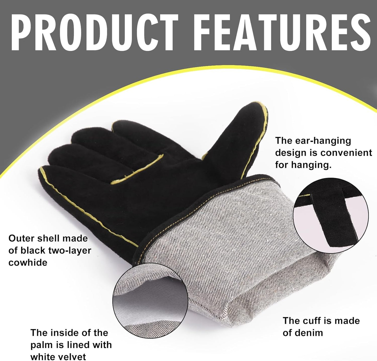 16" Leather Forge Welding Gloves, 932℉ Heat/Fire Resistant, Multi-Use Mitts for TIG/MIG Welding, BBQ, Oven, Baking, Furnace, Beekeeping, Animal Handling & Stove Safety，Ambidextrous