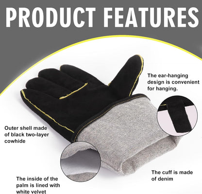16" Leather Forge Welding Gloves, 932℉ Heat/Fire Resistant, Multi-Use Mitts for TIG/MIG Welding, BBQ, Oven, Baking, Furnace, Beekeeping, Animal Handling & Stove Safety，Ambidextrous