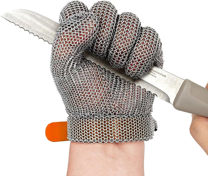 Cut Resistant Stainless Steel Metal Mesh Glove, Food Grade Chainmail Glove for Cutting, Butcher Gloves for Oyster Shucking Fish Filleting Food Processing Leather Cutting (Medium (Pack of 1))