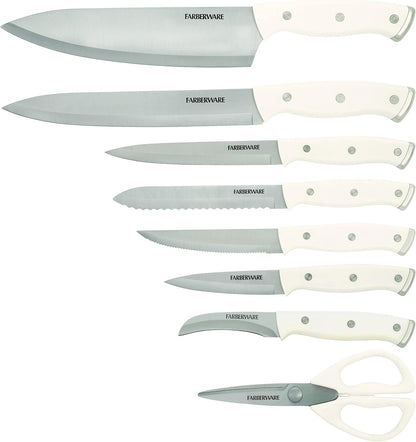 Farberware Edgekeeper Triple Riveted Slim Knife Block Set with Built in Sharpener, 14-Piece, Navy