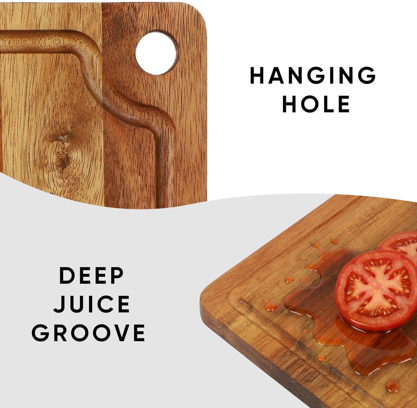 Acacia Wood Small Cutting Board for Kitchen, 10x7 Inch Mini Chopping Bar Board with Juice Groove & Hanging Hole, Thickened Portable Cheese Board for Camping,BBQ, Dorm, RV and Small Spaces