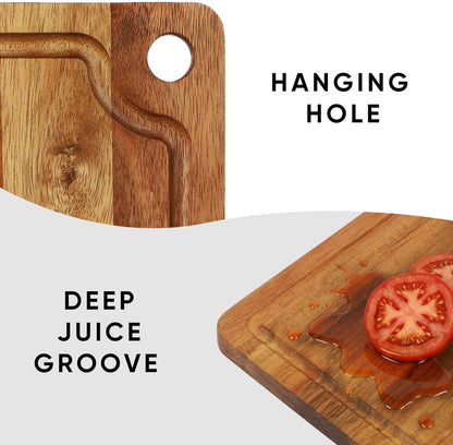Acacia Wood Small Cutting Board for Kitchen, 10x7 Inch Mini Chopping Bar Board with Juice Groove & Hanging Hole, Thickened Portable Cheese Board for Camping,BBQ, Dorm, RV and Small Spaces