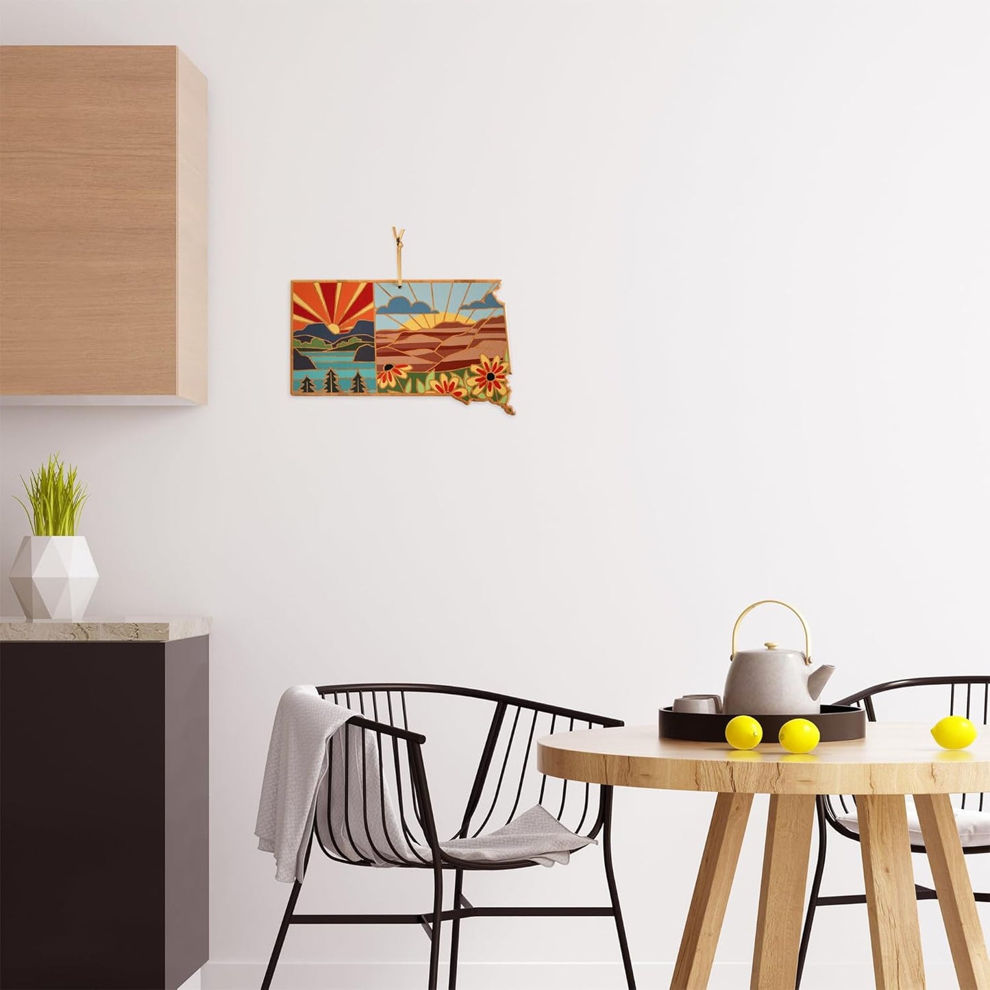 Totally Bamboo North Carolina State Shaped Cutting Board and Charcuterie Serving Platter with Artwork by Summer Stokes, Includes Hang Tie for Wall Display 18" x 8" x 5/8" - Colors B