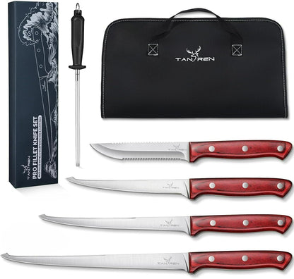 TAN REN Fillet Knife for Fish, 6inch Flexible Fishing Knife with Sheath, High Carbon Steel Salmon Fillet Knives, Sharp Fish Knives for Filleting and Cleaning
