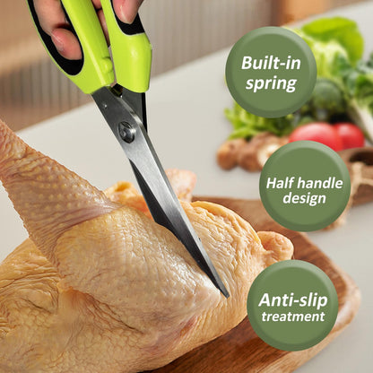 Heavy Duty Kitchen Scissors, Rust Proof Bone Cutting Scissors with Anti-Slip Handle and Safety Lock, Spring Loaded Poultry Shears for Meat, Chicken, Bone,Turkey, Fish, Black