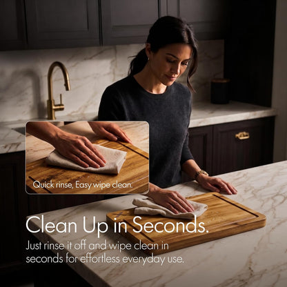 Acacia Wood Cutting Board Set of 3 with Stand - Thick Wooden Chopping Boards with Deep Juice Grooves - Non-Slip & Durable Wooden Boards for Meat & Vegetables (16x12, 14x10, 12x8) - Walnut