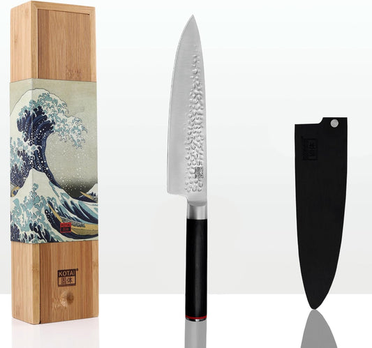 KOTAI | Gyuto 8 inch Chef Kitchen Knife | Ultra Sharp Japanese 440C Stainless Steel | Hammered Tsuchime Finish | Pakkawood Handle | Hidden Full Tang | Pakka Collection Professional Chef Knife