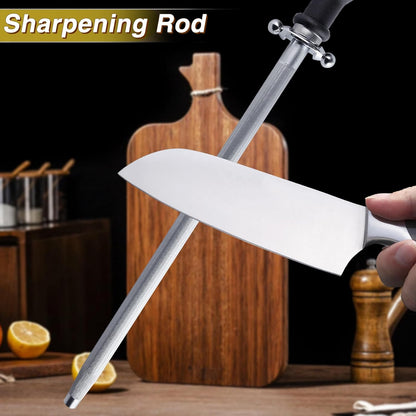 Professional Knife Sharpener Rod, 15 Inch Honing Steel, Kitchen Knife Sharpening Steel, Carbon Steel Sharpening Rod with Ergonomic Handle, Honing Rod for Chef Knive, Kitchen Gift for Butcher