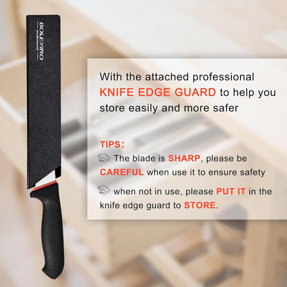 10-inch Curved Breaking Knife W/Sheath & SoftGrip Handle, Sharp Premium Butcher Knife Made of High Carbon Stainless Steel For Meat Cutting