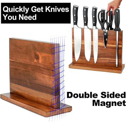 Magnetic Knife Block Double Sided Magnetic Knife Holder Rack with Strong Enhanced Magnets Acacia Wood Magnetic Knife Storage Stand