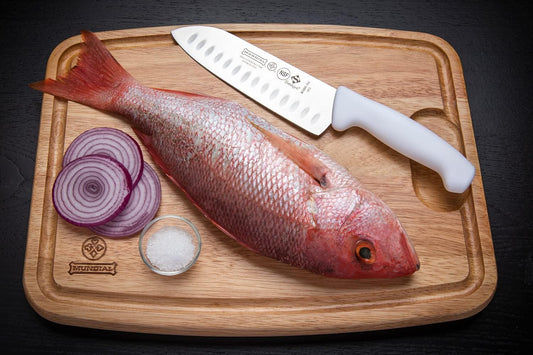 Mundial 3800 Series 7 inch Santoku Kitchen Knife with White Polypropylene Handle And Japanese High Carbon Stainless Steel Blade