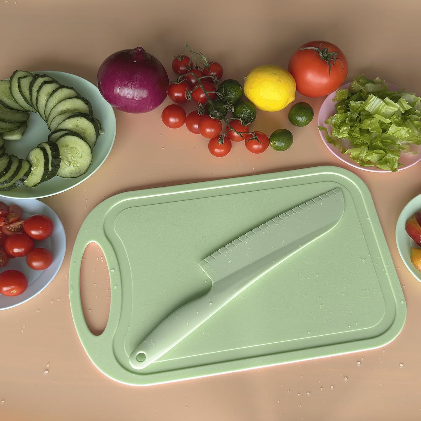 Lettuce Knife, 11 inch Nylon knife, Plastic Lettuce Knife to Prevent Browning, Dishwasher Safe (1, Blue)