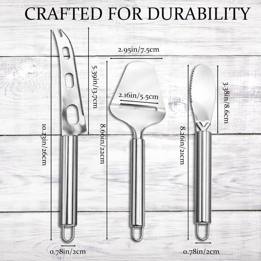 Cheese Slicer, Cheese Slicers for Block Cheese, 3-Piece Stainless Steel Cheese Knives Set with Ergonomic Handles, Ideal for Evenly Slicing Various Cheeses, Meal Preparation, Durable Construction