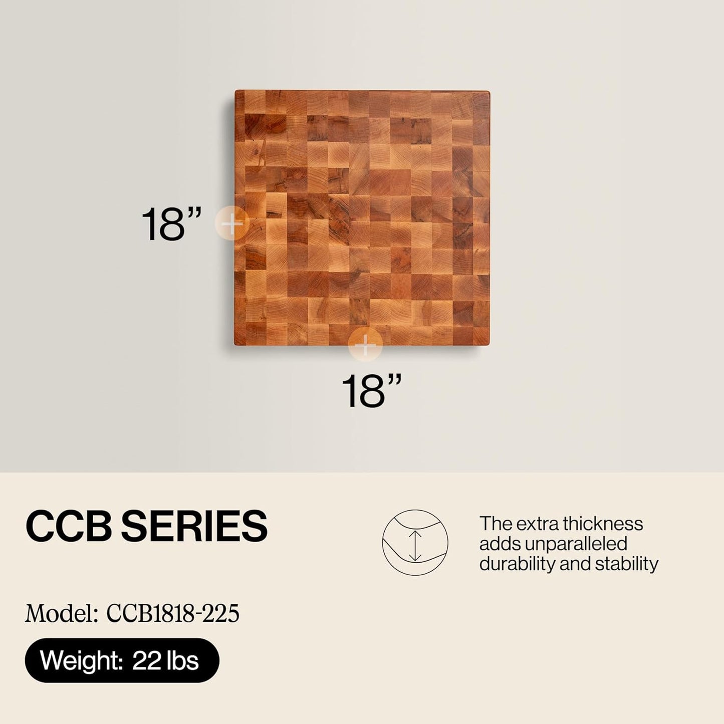 John Boos CCB Series Rectangular Wooden Maple Cutting Board 20”x15” – 2.25” Thick, 21-lb Reversible Butcher Block with End-Grain & Finger Grips – Made in the USA