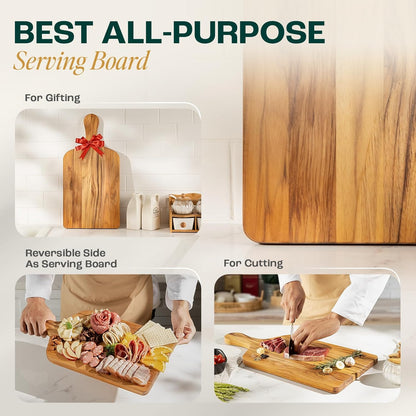 Yes4All Durable Acacia Cutting Boards for Kitchen, [17''Lx13''Wx1.5” Thick] Medium Edge Grain Cutting Board, Pre Oiled Wood Cutting Boards, Thick Chopping Board w/Juice Grooves and Easy Grip Handle