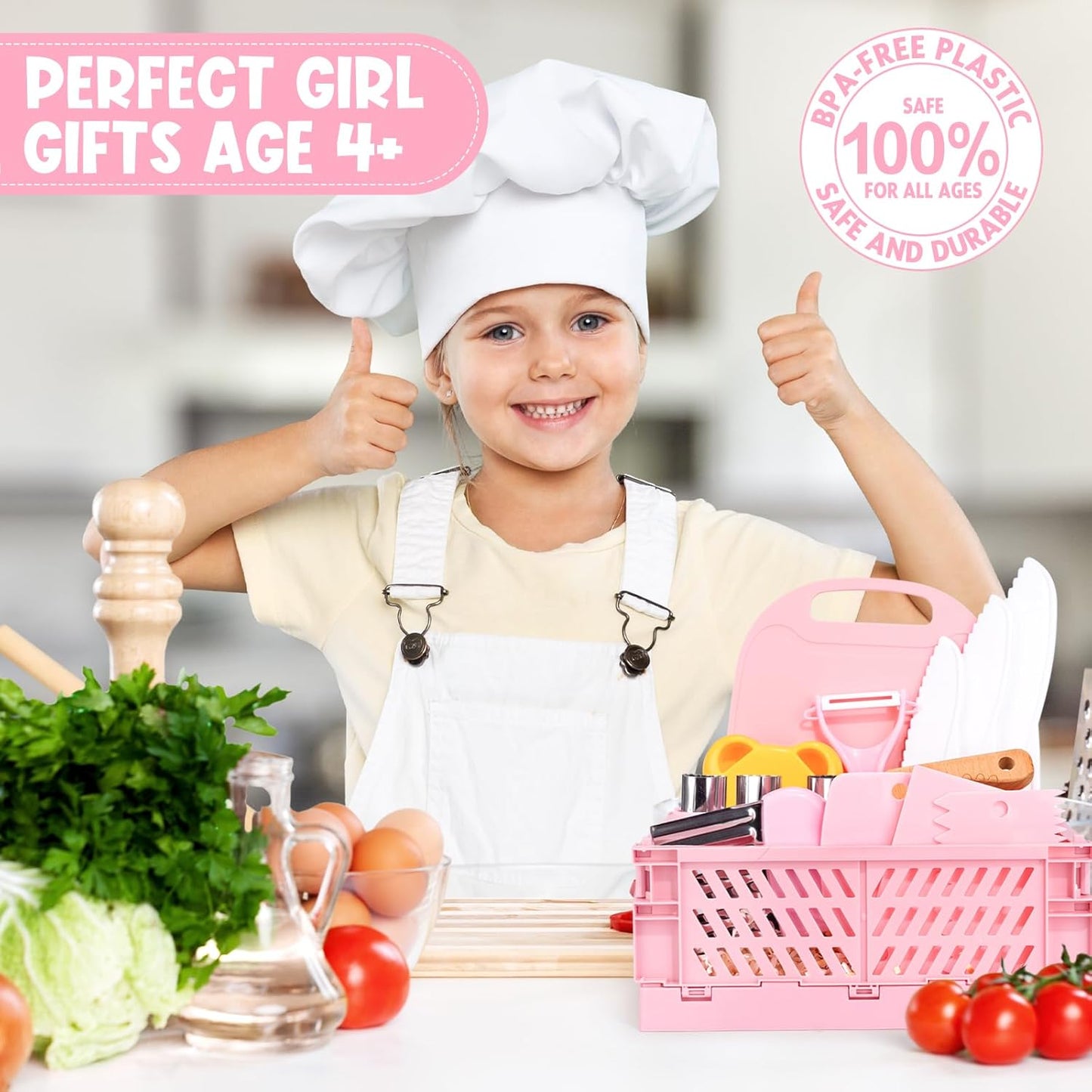 Suhctuptx Toddler Knife Set, Kids Knife Set for Real Cooking, Kid Safe Knives with Cutting Board Crinkle Cutters Montessori Kitchen Toys, Toddler Girl Gifts Age 3 4 5 6 7 8 Year Old