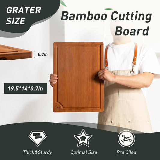 3 Packs Bamboo Cutting Board Set with Non Slip Feet Holder and Over Sink Nice Solid Thick Wood Juice Groove Chopping Board Extra Large Big Small Best Hardwood Kitchen Organic Vegetable Meat BBQ Kit
