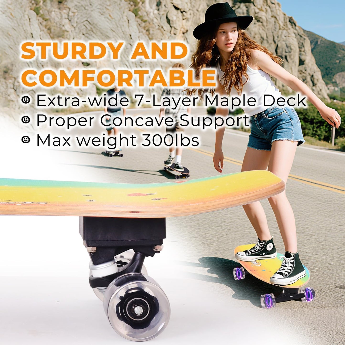 Nattork Complete Kid Skateboards 29" x 9" Youth Cruiser Skateboard for Beginners Double Kick Deck Concave Girls or Boys Skateboard