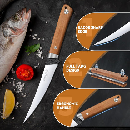 Huusk 9 inch Fillet Knife - Sharp Japanese Fillet Knife for Fish - Professional Flexible Boning Knives for Meat Cutting Trimming - Gift for Men and Women
