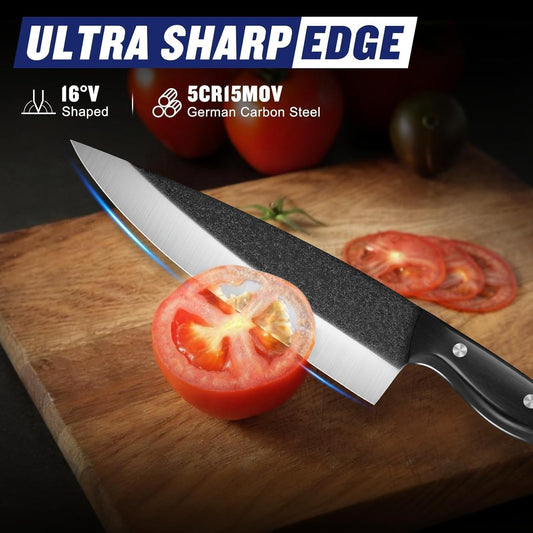 SSGP Butcher Knife Set of 3- Japanese Knife Set for Meat Cutting, Hand Forged Viking Knives Sets with Meat Cleaver, Heavy-Duty Kitchen Knives Sets for Bone BBQ Vegetable, Gifts for Men