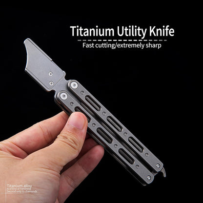 Titanium Utility Knife with Clip Mini Pry Bar EDC Box Cutter Flipper Pocket Knife For Outdoor