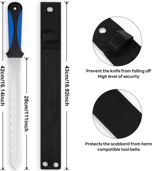 Insulation Knife - Sod Cutter Knife: stainless steel 11.14-Inch sharp blade, double side utility Lawn Repair Saw with Nylon Sheath