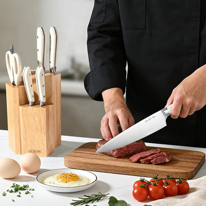 14-Piece Kitchen Knife Set with Detachable Block, High Carbon Stainless Steel Dishwasher Safe Knives, Includes Chef, Santoku, Bread, Steak Knives for Home Kitchen,White